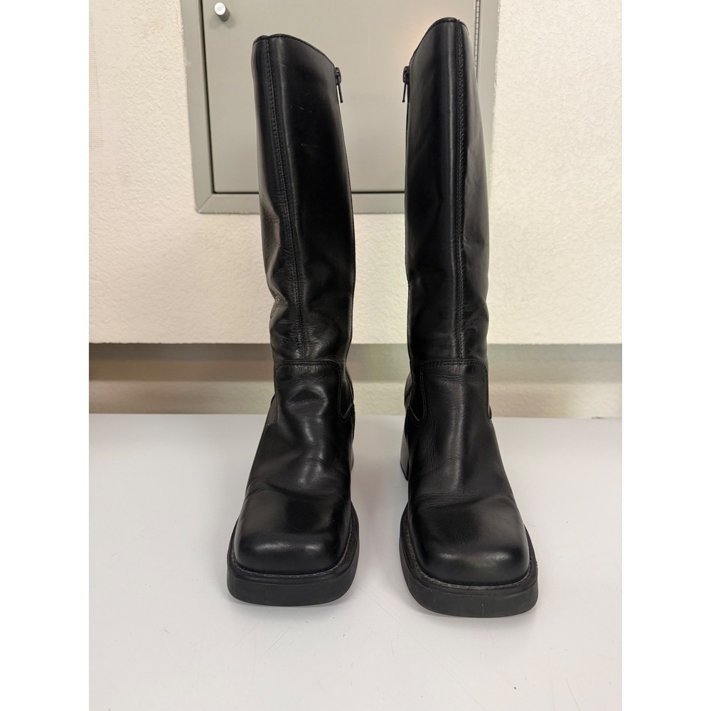 MIA Black Leather Square Toe Block Heel Knee High Boots Vintage 90s Style SZ 10M